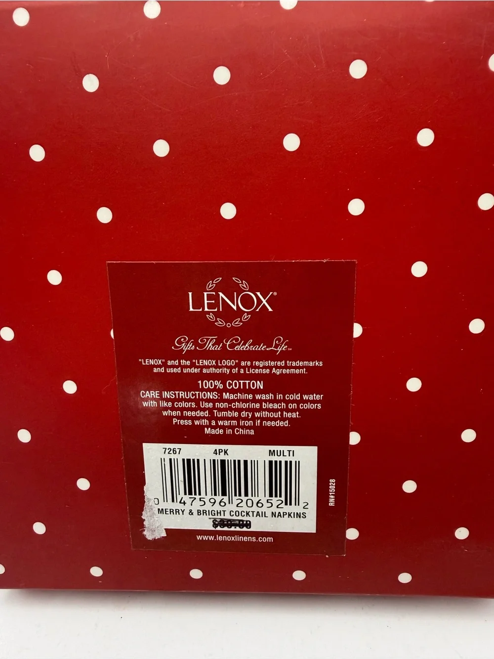 Lenox Merry & Bright White Cocktail Napkins - Red & Green Polka Dot 2 Sets of 4